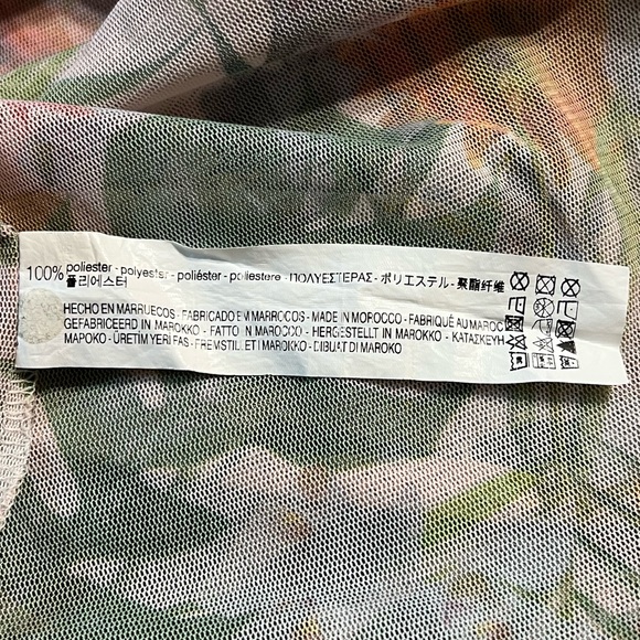 Zara Tropical Floral Bold Brat Sheer Tulle Mesh Short Sleeve Midi Dress Sz L - Picture 9 of 10